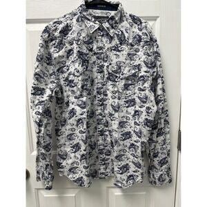 Moonshine Spirit Brad Paisley Mens Large Paisley Western Pearl Snap Shirt Blue